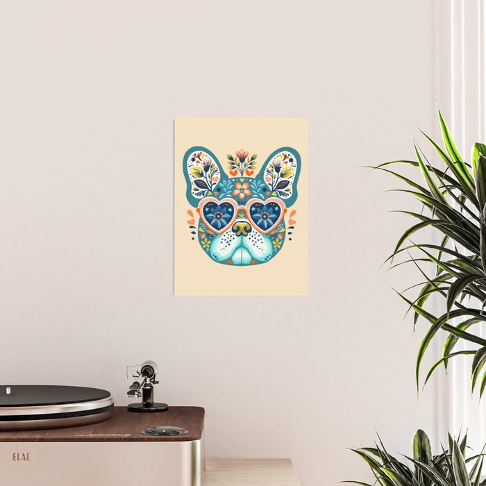 Cute French bulldog and heart shaped sunglasses  Poster Gallery Image 2
