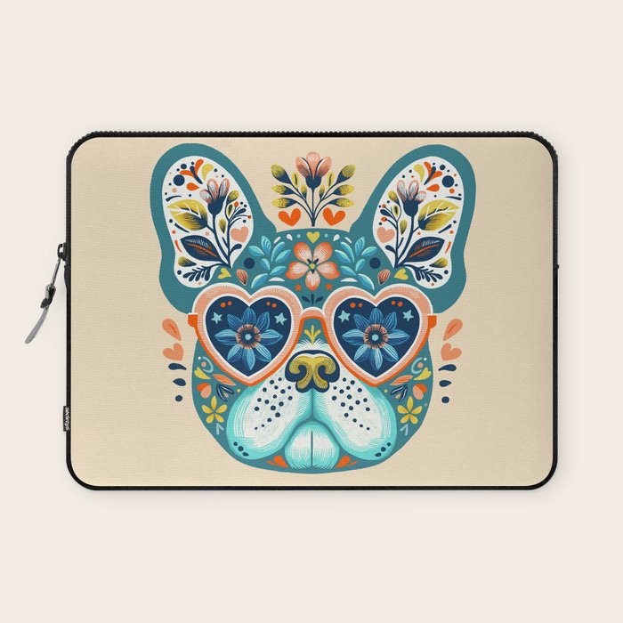 Cute French bulldog and heart shaped sunglasses  Laptop Sleeve Gallery Image 1