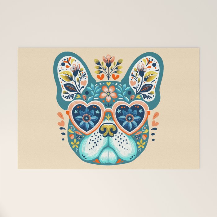 Cute French bulldog and heart shaped sunglasses  Welcome Mat Gallery Image 1