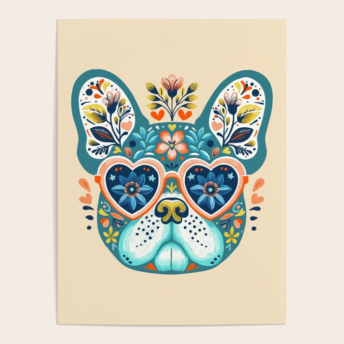 Cute French bulldog and heart shaped sunglasses  Poster Gallery Image 4