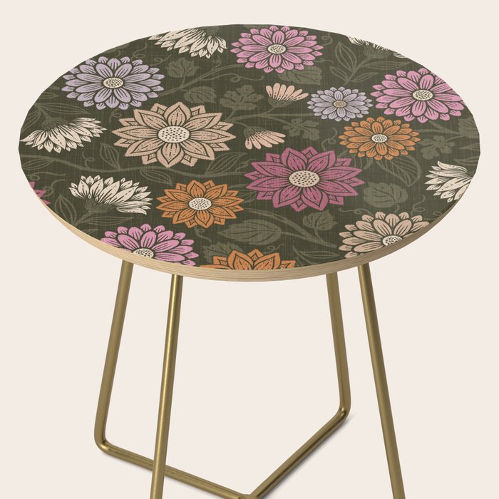 Mums and Vines Floral Mauve Olive and Rust Side Table Gallery Image 2