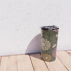 Mums and Vines Floral Mauve Olive and Rust Travel Mug Gallery Image 4