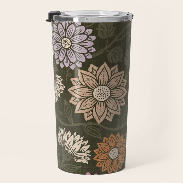 Mums and Vines Floral Mauve Olive and Rust Travel Mug Gallery Image 3