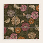 Mums and Vines Floral Mauve Olive and Rust Wood Wall Art Gallery Image 1