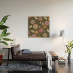 Mums and Vines Floral Mauve Olive and Rust Wood Wall Art Gallery Image 2
