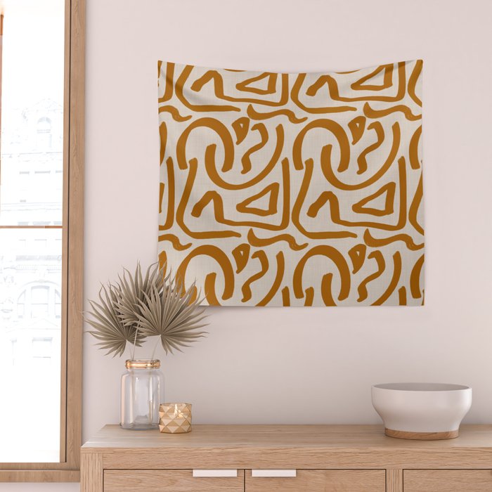 Retro Terra Scribbles - Abstract Mid Century Brush Wall Tapestry Gallery Image 2
