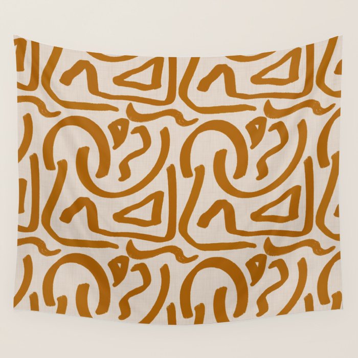 Retro Terra Scribbles - Abstract Mid Century Brush Wall Tapestry Gallery Image 4