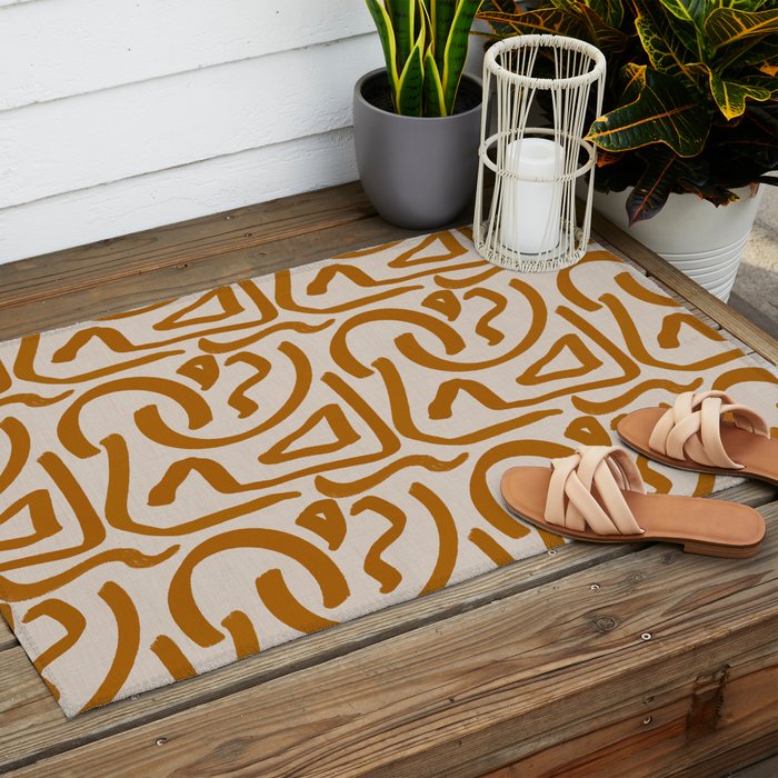 Retro Terra Scribbles - Abstract Mid Century Brush Outdoor Rug Gallery Image 2