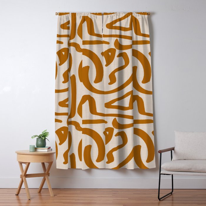 Retro Terra Scribbles - Abstract Mid Century Brush Window Curtain Gallery Image 1