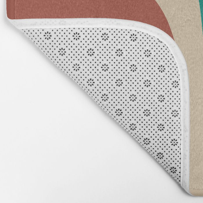 Tiki Minimalist Mid-Century Modern Abstract Pattern in Mid Mod Teal Orange Olive Mustard Beige Bath Mat Gallery Image 2