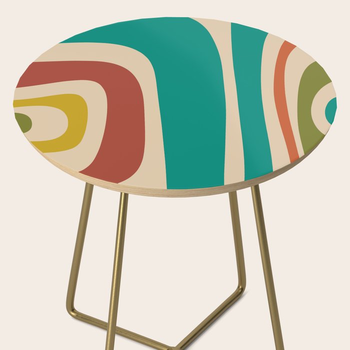 Tiki Minimalist Mid-Century Modern Abstract Pattern in Mid Mod Teal Orange Olive Mustard Beige Side Table Gallery Image 2