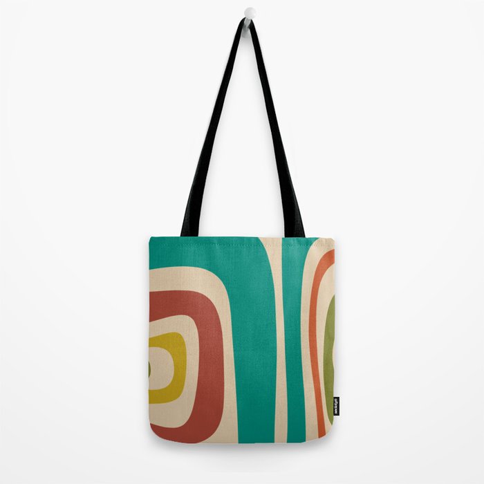 Tiki Minimalist Mid-Century Modern Abstract Pattern in Mid Mod Teal Orange Olive Mustard Beige Tote Bag Gallery Image 2