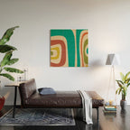 Tiki Minimalist Mid-Century Modern Abstract Pattern in Mid Mod Teal Orange Olive Mustard Beige Wood Wall Art Gallery Image 2