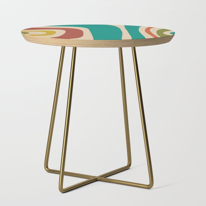 Tiki Minimalist Mid-Century Modern Abstract Pattern in Mid Mod Teal Orange Olive Mustard Beige Side Table Gallery Image 1