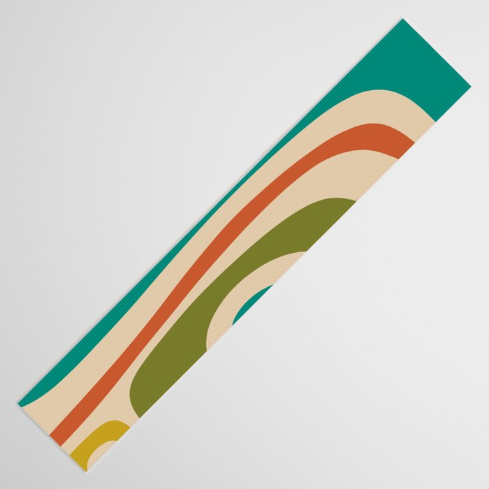 Tiki Minimalist Mid-Century Modern Abstract Pattern in Mid Mod Teal Orange Olive Mustard Beige Table Runner Gallery Image 3