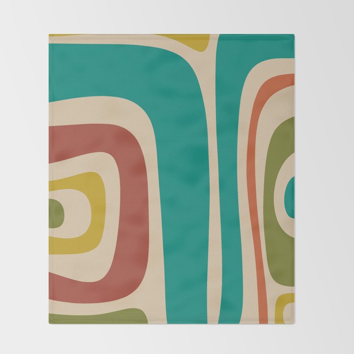 Tiki Minimalist Mid-Century Modern Abstract Pattern in Mid Mod Teal Orange Olive Mustard Beige Throw Blanket Gallery Image 2