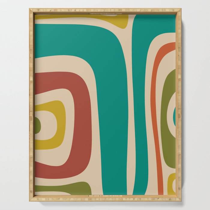 Tiki Minimalist Mid-Century Modern Abstract Pattern in Mid Mod Teal Orange Olive Mustard Beige Serving Tray Gallery Image 1