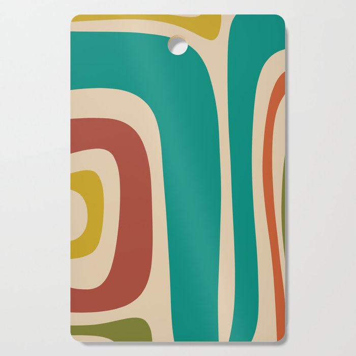 Tiki Minimalist Mid-Century Modern Abstract Pattern in Mid Mod Teal Orange Olive Mustard Beige Cutting Board Gallery Image 1
