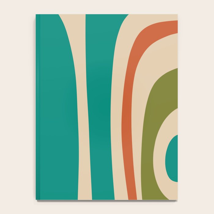 Tiki Minimalist Mid-Century Modern Abstract Pattern in Mid Mod Teal Orange Olive Mustard Beige Notebook Gallery Image 4