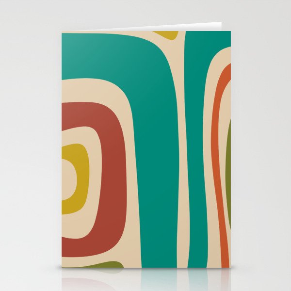 Tiki Minimalist Mid-Century Modern Abstract Pattern in Mid Mod Teal Orange Olive Mustard Beige Stationery Card Gallery Image 1