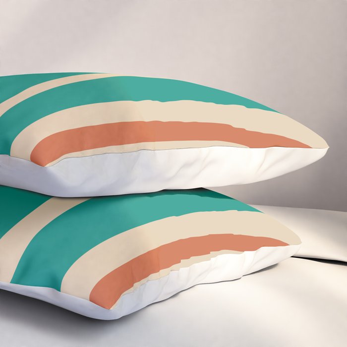 Tiki Minimalist Mid-Century Modern Abstract Pattern in Mid Mod Teal Orange Olive Mustard Beige Pillow Sham Gallery Image 3