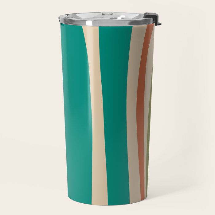 Tiki Minimalist Mid-Century Modern Abstract Pattern in Mid Mod Teal Orange Olive Mustard Beige Travel Mug Gallery Image 2