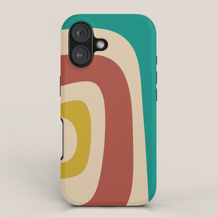 Tiki Minimalist Mid-Century Modern Abstract Pattern in Mid Mod Teal Orange Olive Mustard Beige iPhone Case Gallery Image 1