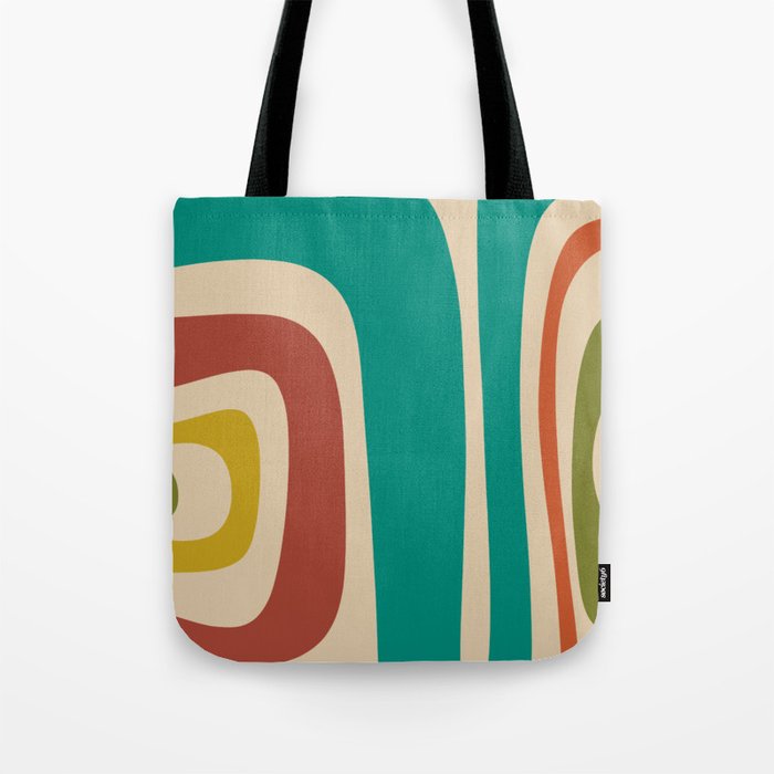 Tiki Minimalist Mid-Century Modern Abstract Pattern in Mid Mod Teal Orange Olive Mustard Beige Tote Bag Gallery Image 1