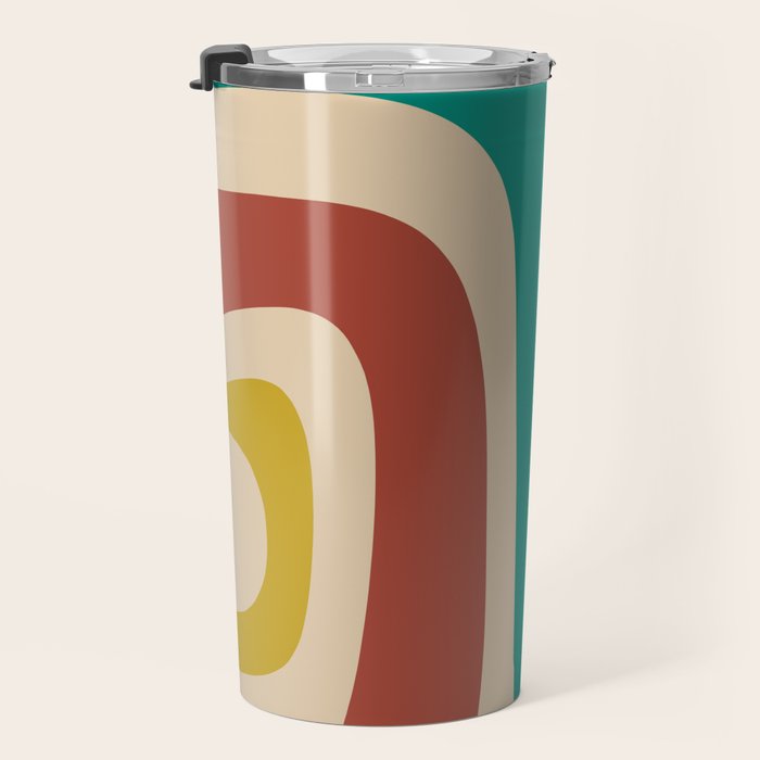 Tiki Minimalist Mid-Century Modern Abstract Pattern in Mid Mod Teal Orange Olive Mustard Beige Travel Mug Gallery Image 3