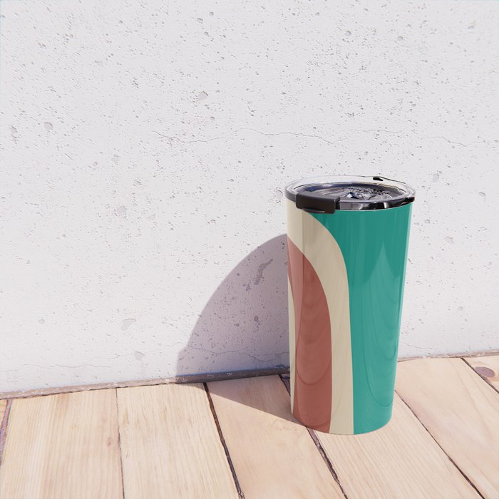 Tiki Minimalist Mid-Century Modern Abstract Pattern in Mid Mod Teal Orange Olive Mustard Beige Travel Mug Gallery Image 4