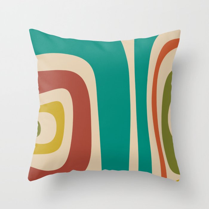 Tiki Minimalist Mid-Century Modern Abstract Pattern in Mid Mod Teal Orange Olive Mustard Beige Throw Pillow Gallery Image 6