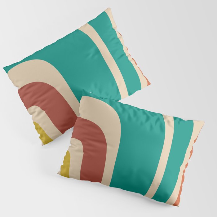 Tiki Minimalist Mid-Century Modern Abstract Pattern in Mid Mod Teal Orange Olive Mustard Beige Pillow Sham Gallery Image 3