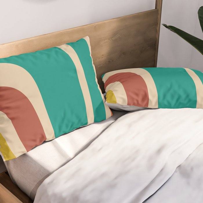 Tiki Minimalist Mid-Century Modern Abstract Pattern in Mid Mod Teal Orange Olive Mustard Beige Pillow Sham Gallery Image 2