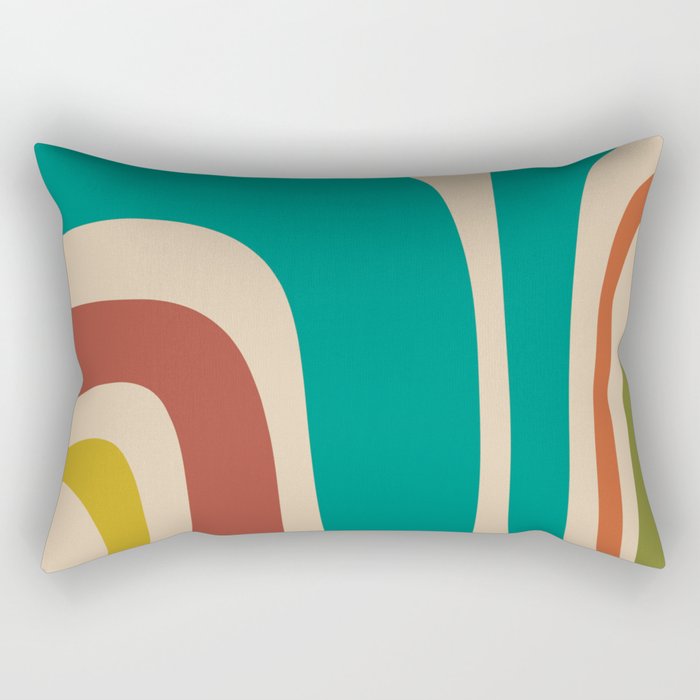 Tiki Minimalist Mid-Century Modern Abstract Pattern in Mid Mod Teal Orange Olive Mustard Beige Rectangular Pillow Gallery Image 2