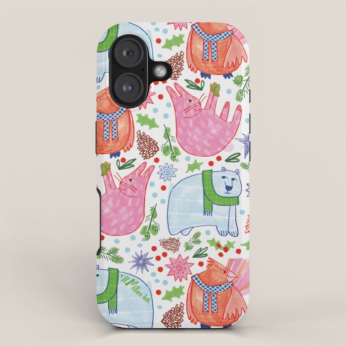 Winter Forest Woodland Animals in Pink & Blue iPhone Case Gallery Image 1