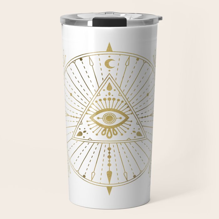 All-Seeing Eye Mandala - Gold Palette Travel Mug Gallery Image 1