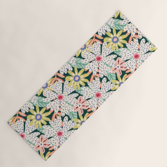 Summer Bloom - Dark Green Background  Yoga Mat Gallery Image 1