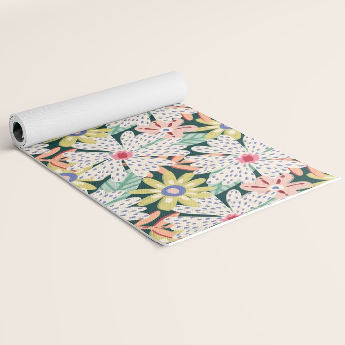 Summer Bloom - Dark Green Background  Yoga Mat Gallery Image 2