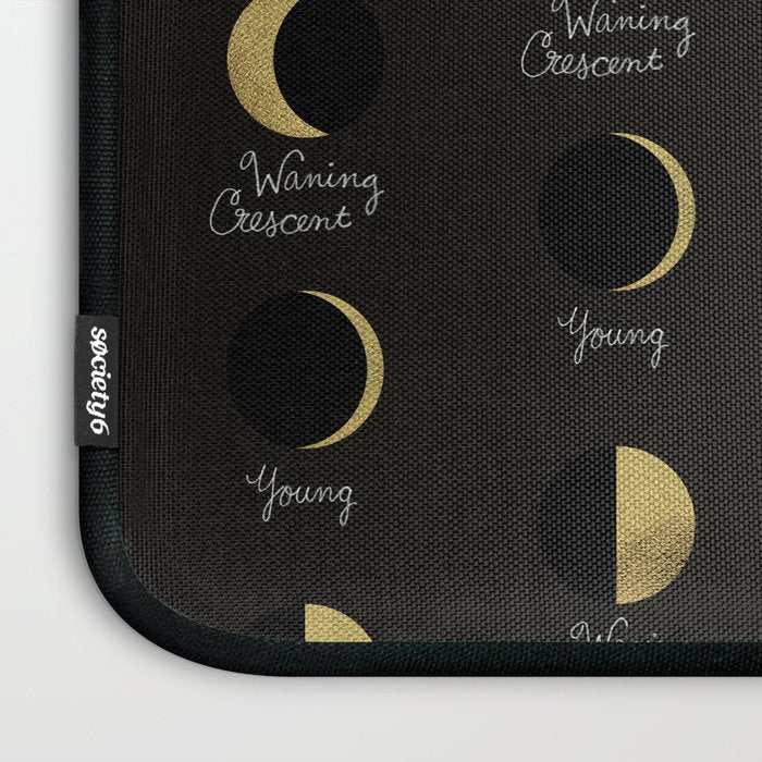 The Lunar Cycle â¢ Phases of the Moon - Black & Gold Palette Laptop Sleeve Gallery Image 3
