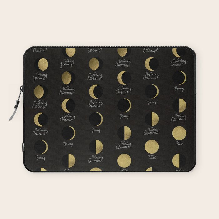 The Lunar Cycle â¢ Phases of the Moon - Black & Gold Palette Laptop Sleeve Gallery Image 1