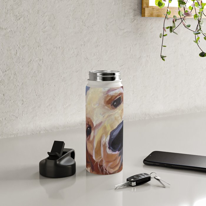 Golden Retriever Puppy Original Oil Painting Water Bottle Gallery Image 5