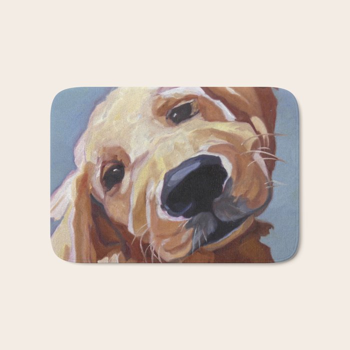 Golden Retriever Puppy Original Oil Painting Bath Mat Gallery Image 1