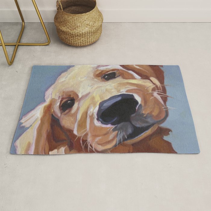 Golden Retriever Puppy Original Oil Painting Rug Gallery Image 1