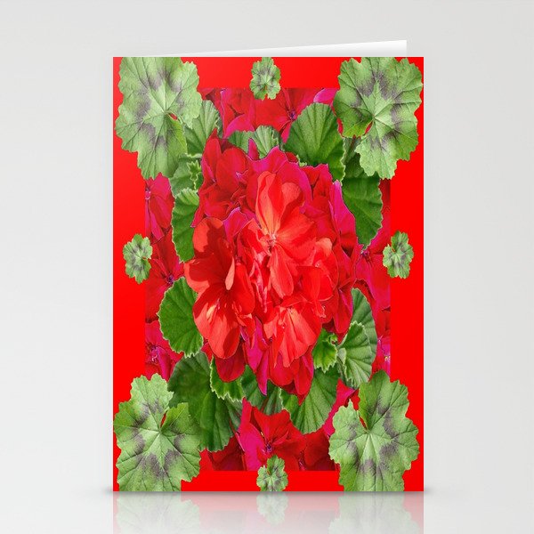 Decorative Red Flower Geraniums Green Leaves Abstract Stationery Card Gallery Image 1