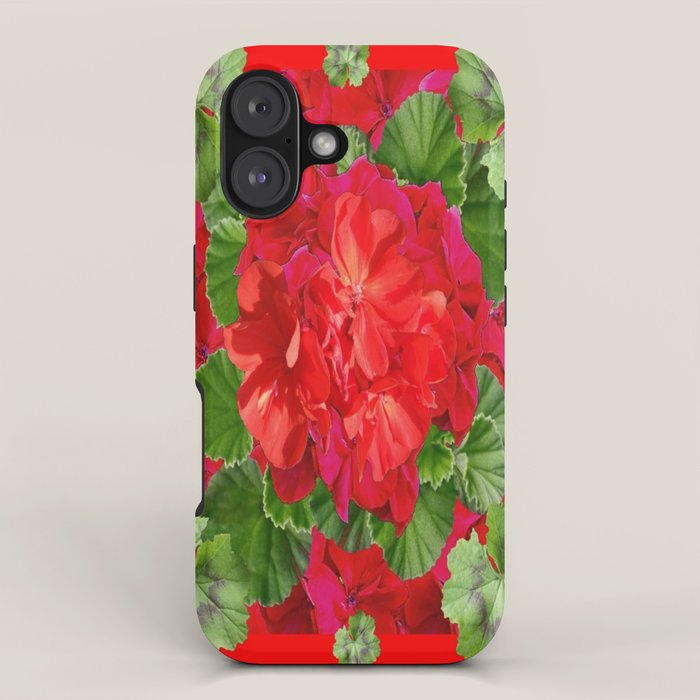 Decorative Red Flower Geraniums Green Leaves Abstract iPhone Case Gallery Image 1
