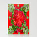 Decorative Red Flower Geraniums Green Leaves Abstract Stationery Card Gallery Image 2