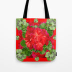 Decorative Red Flower Geraniums Green Leaves Abstract Tote Bag Gallery Image 1
