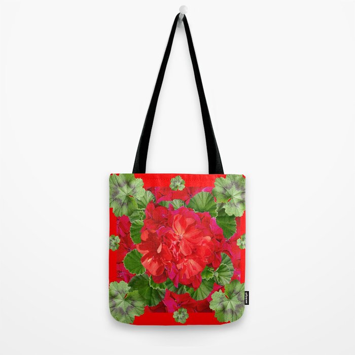 Decorative Red Flower Geraniums Green Leaves Abstract Tote Bag Gallery Image 2