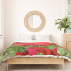 Decorative Red Flower Geraniums Green Leaves Abstract Duvet Cover Gallery Image 3