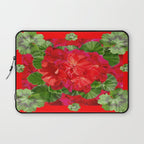Decorative Red Flower Geraniums Green Leaves Abstract Laptop Sleeve Gallery Image 1